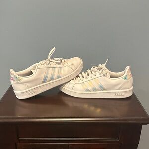 Adidas Cream Sneakers with Iridescent Accents. Women’s size 8